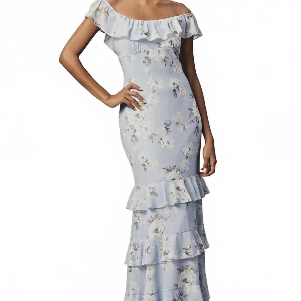 $328  SOLD OUT Anthropology BHLDN Elara Ruffle Chiffon Maxi Dress SIZE M #855